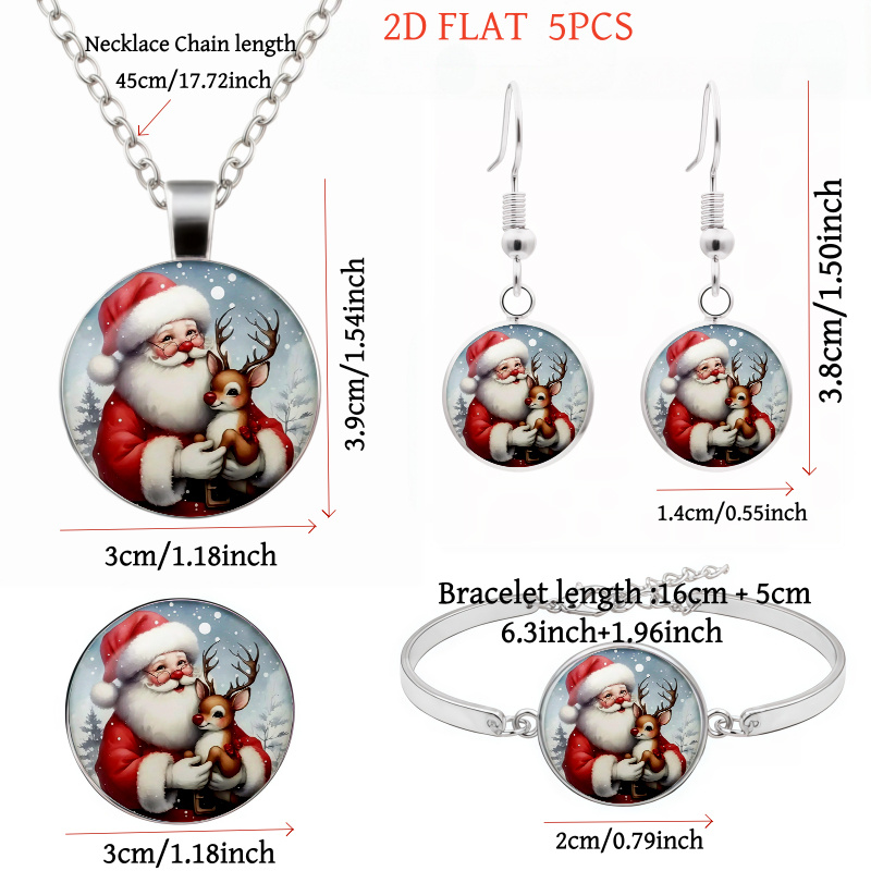 5pc Christmas Santa and Reindeer Lady Jewelry Set